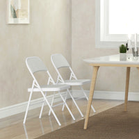 Set of 2 Metal Foldable Chairs, PU Leather Padded Folding Chairs with Cushion Seat and Open Back for Indoor, White
