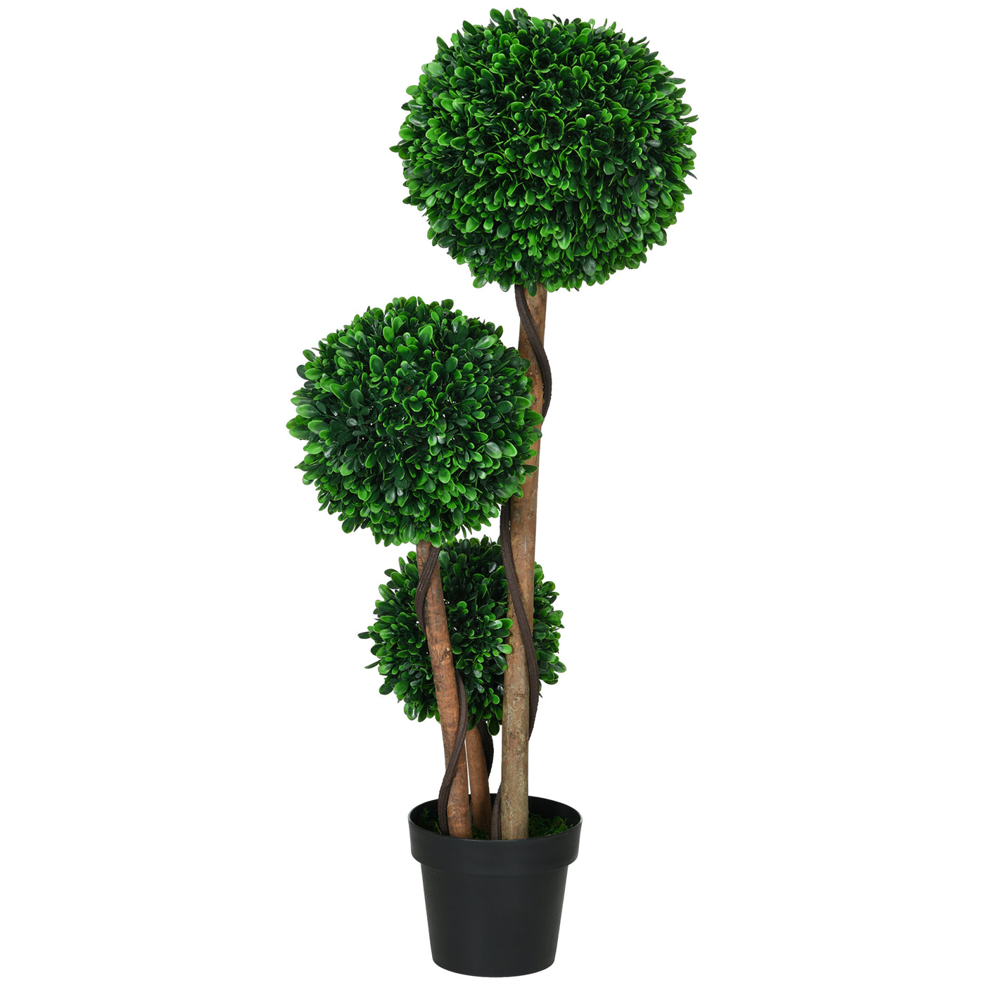 3.6ft Artificial Tree, Triple Ball Boxwood Topiary with Pot and Sandalwood Leaves, for Indoor Outdoor Home