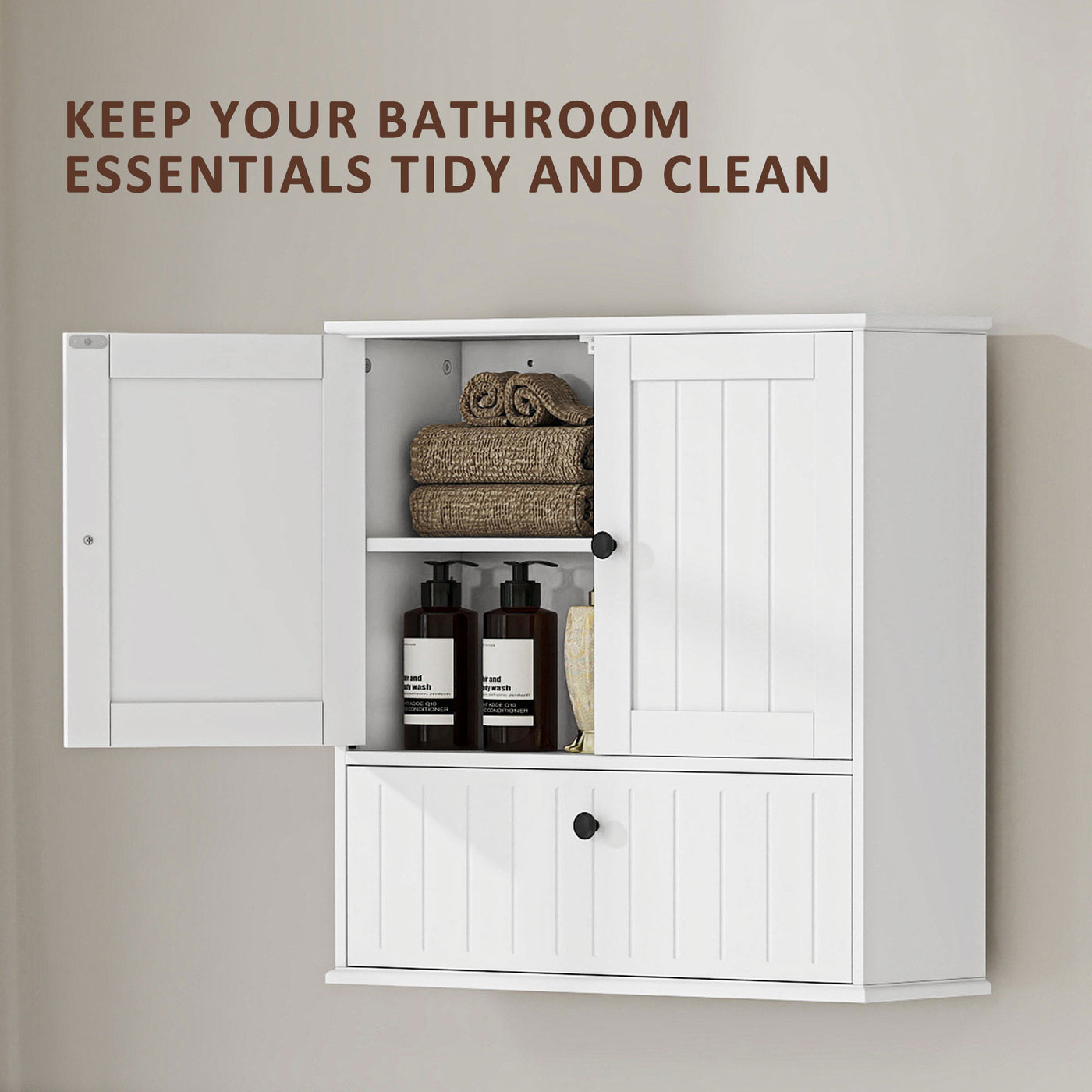 Bathroom Wall Cabinet, Farmhouse Medicine Cabinet with Adjustable Shelves and Flip-Down Door, Over The Toilet, White
