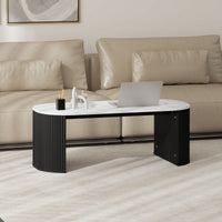 Coffee Table, Modern Marble-Effect Living Room Table with Round Corners and Thicken Legs, Black