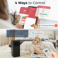 10000 BTU Portable 4-in-1 Air Conditioner with Cool, Dehumidifier, Fan, Sleep, WiFi Voice Remote Control, Black