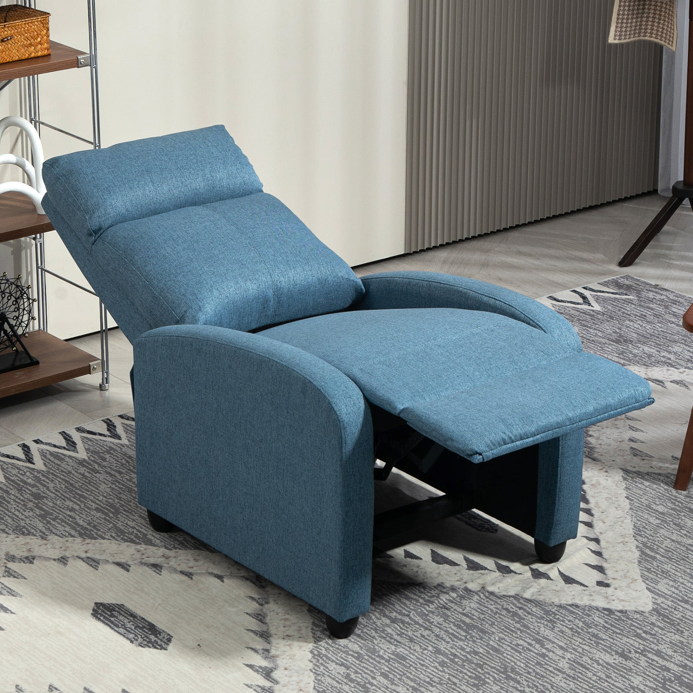 Fabric Recliner Chair Manual Home Theater Seating Single Reclining Sofa Chair with Padded Seat for Living Room, Blue