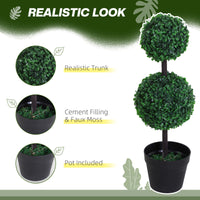 2 Ball Topiary Tree in Pot for Home Decor Set of 2, Artificial Plant for Home Office, Living Room Decor, Dark Green