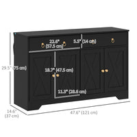 Sideboard Cabinet with 2 Drawers, 4 Barn Doors and 2 Adjustable Shelves, Buffet Table for Living Room, Black