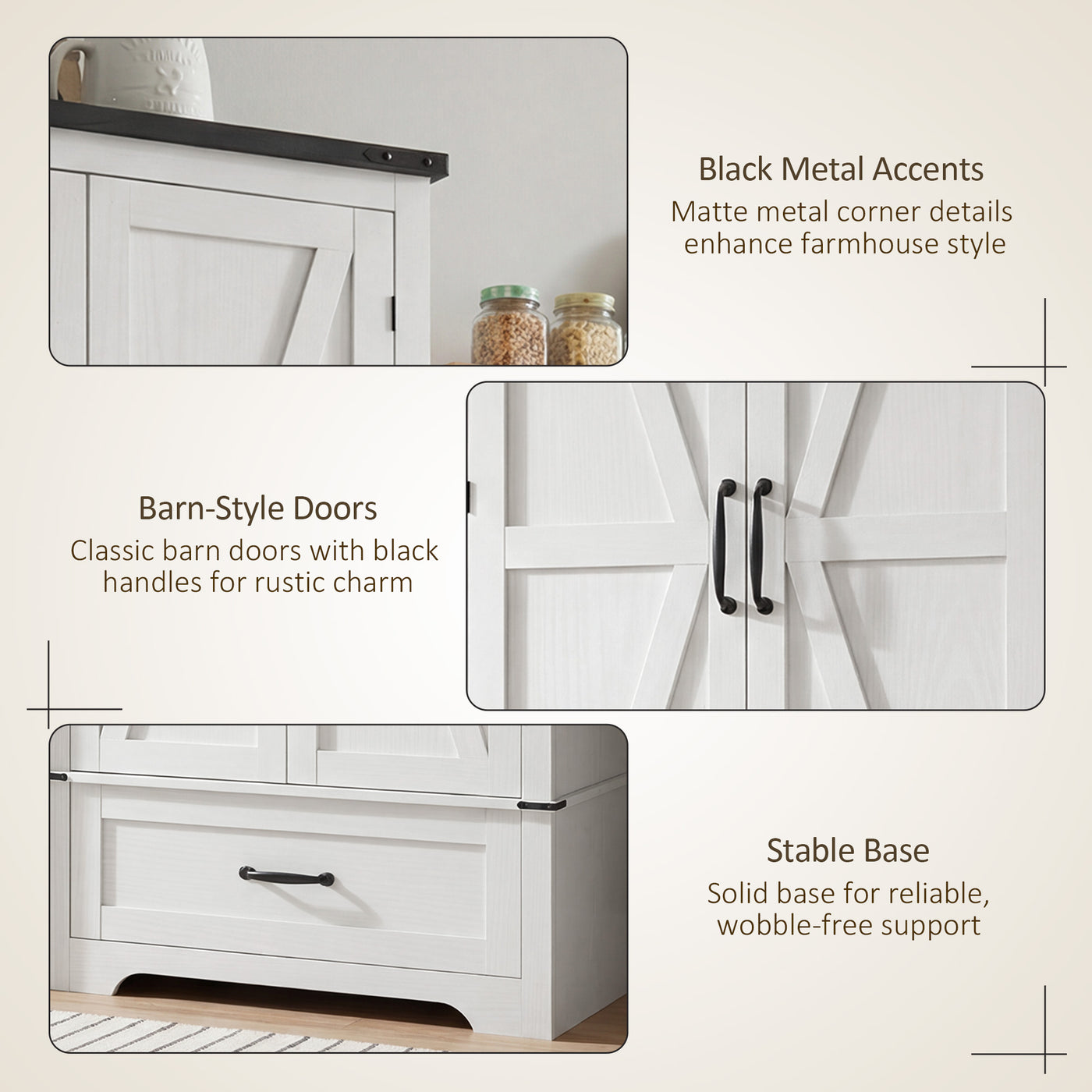 72" Farmhouse Pantry Cabinet with Adjustable Shelves, Kitchen Pantry Cabinet with 2 Doors, White Wood Grain