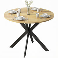 39" Dining Table, Contemporary Round Kitchen Table with Steel Legs, Brown Wood Grain