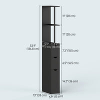 Tall Bathroom Storage Cabinet, Narrow Bathroom Cabinet with Drawers and Open Shelves for Small Spaces, Black