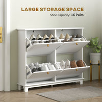 Modern Shoe Storage Cabinet, Narrow Shoe Cabinet with 4 Flip Drawers, Adjustable Shelves, 5 Legs for Entryway, White