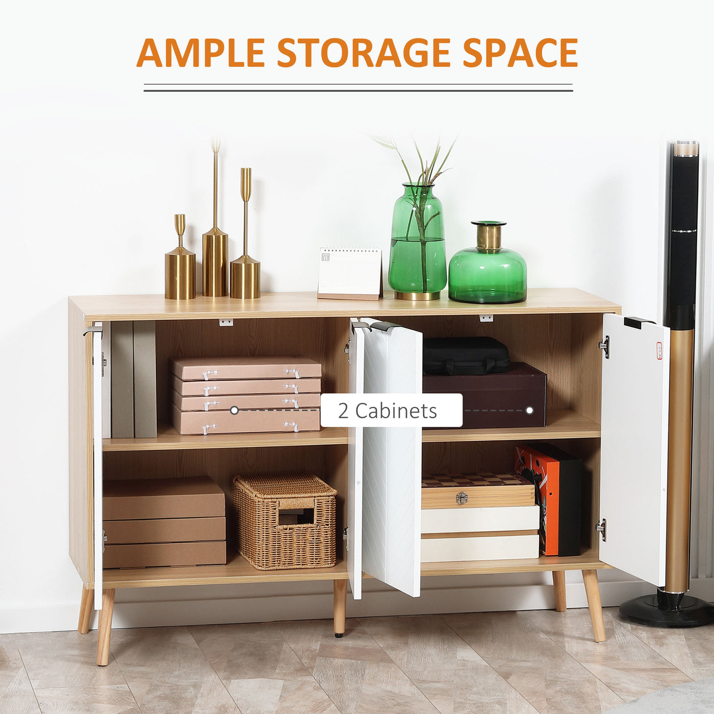 Modern Sideboard and Buffet, Dining Room Cabinet with Adjustable Shelves and 4 Doors, Natural