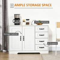 Modern Sideboard Buffet Cabinet with Drawers and Beadboard Door Cupboard Kitchen Storage Cabinet White
