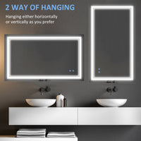 40" x 24" LED Bathroom Mirror, Dimmable Lighted Wall-Mounted Mirror, with 3 Colour, Smart Touch, Plug-in, Vertical or Horizontal Hanging