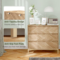 Bedroom Chest of Drawers with Anti-tipping Design, Storage Cabinet with 3 Drawers for Living Room, Hallway, Nature Wood