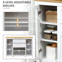 Buffet Cabinet Sideboard with 2 Drawers, 3 Storage Cabinets, Glass Doors and Adjustable Shelves, White
