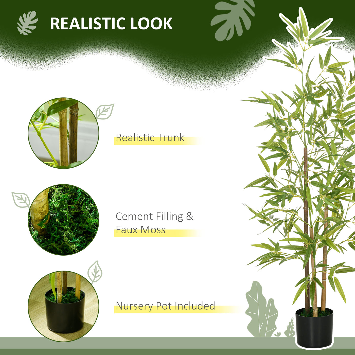 Set of 2 4ft Artificial Tree, Indoor Fake Bamboo with Pot, for Home Office Living Room Decor