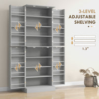 65" Kitchen Cabinet, Kitchen Pantry Cabinet with 4 Doors and 16 Door Shelves for Dining Room, Grey