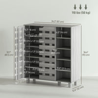 Shoe Cabinet, 21 Pair Shoe Storage Cabinet Organizer with 5-tier Double Door Cabinet and 5-tier Open Shelves, Light Grey
