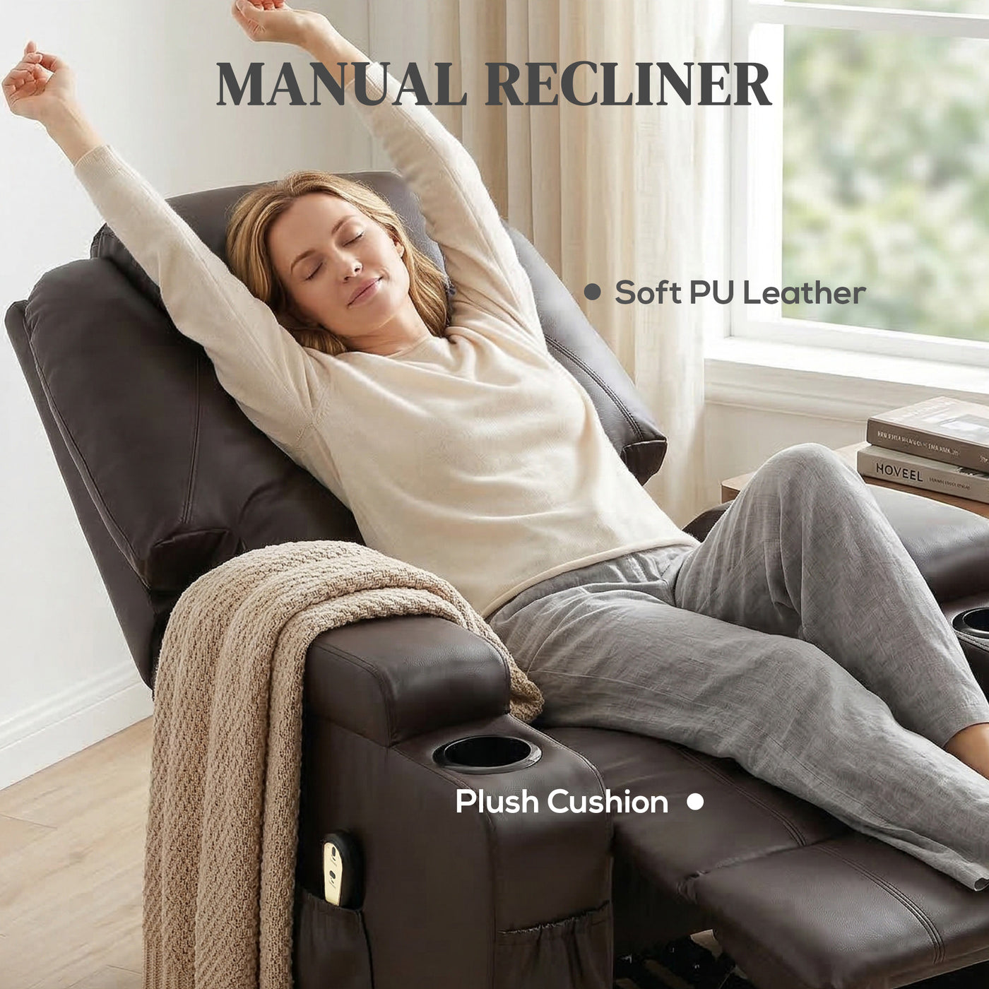 Power Lift Recliner Chair for Elderly, PU Leather Lift Chair with Thick and High Back, Footrest, Remote, Side Pockets, Cup Holders, Reclining Sofa for Living Room, Brown