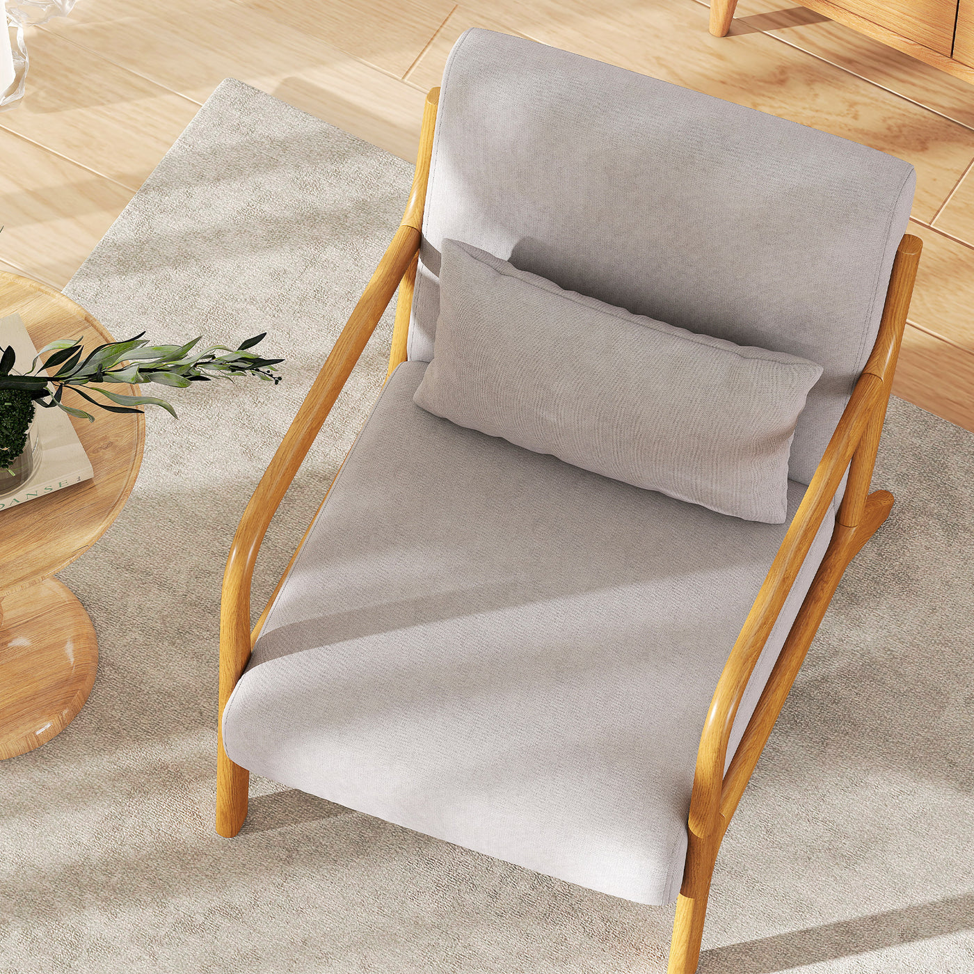 Fabric Lounge Chair, Velvet Armchair, Retro Accent Chair with Wood Legs and Thick Padding for Bedroom, Grey