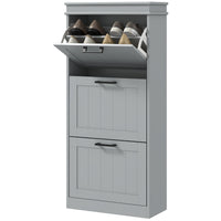 Slim Shoe Cabinet with 3 Flip Drawers and Adjustable Shelves, Narrow Shoe Cabinet for 15 Pairs of Shoes, Grey
