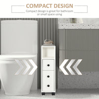 Slim Bathroom Cabinet with Wheels, Narrow Bathroom Storage Cabinet with Door, Drawer and 2 Open Compartments, White