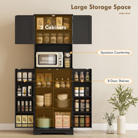 71.5" Tall Pantry Cabinet, Farmhouse Kitchen Storage Cabinet with Adjustable Shelves, 8 Door Spice Racks, Black