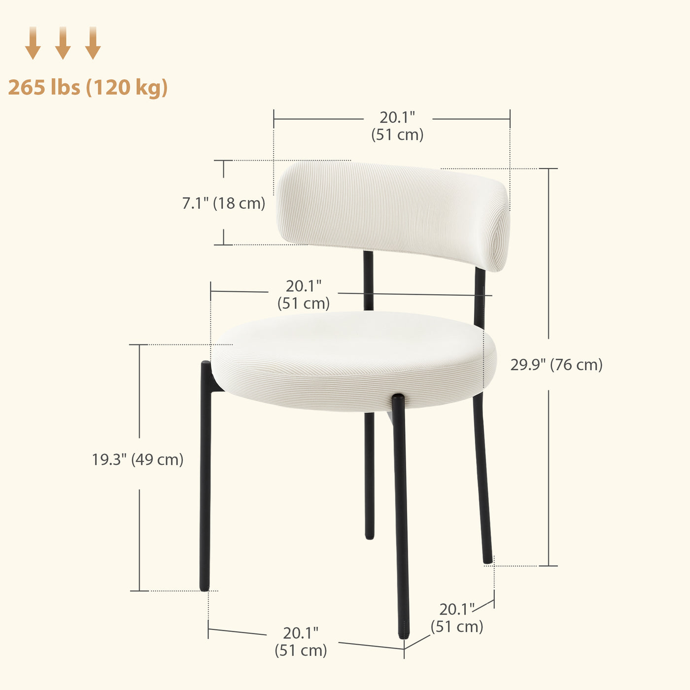 4 Pieces Kitchen Chairs, Modern Dining Chairs with Corduroy Upholstery and Steel Legs for Living Room, Beige