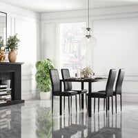 5-Piece Rectangular Glass Kitchen Table and Chairs with Metal Frame and Faux Leather Upholstery for Dining Room, Black