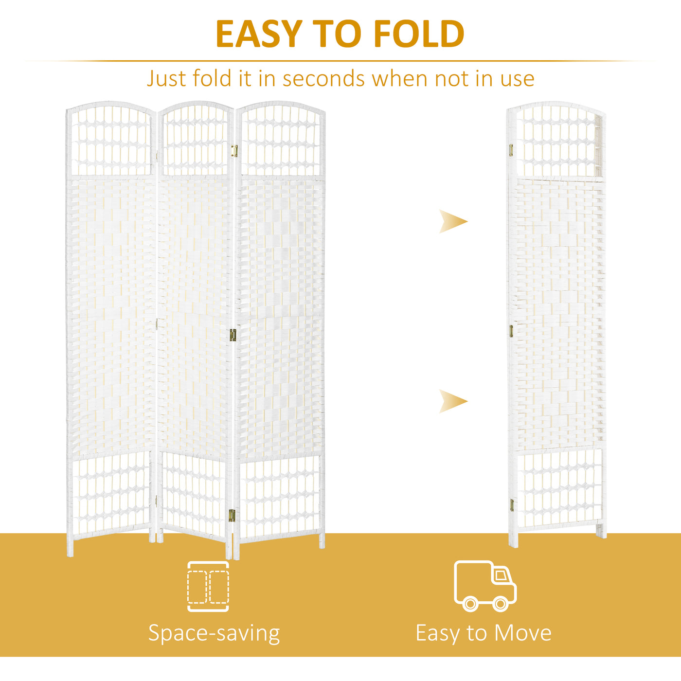 3 Panel Folding Room Divider, Portable Privacy Screen, Wave Fiber Room Partition for Home Office, White