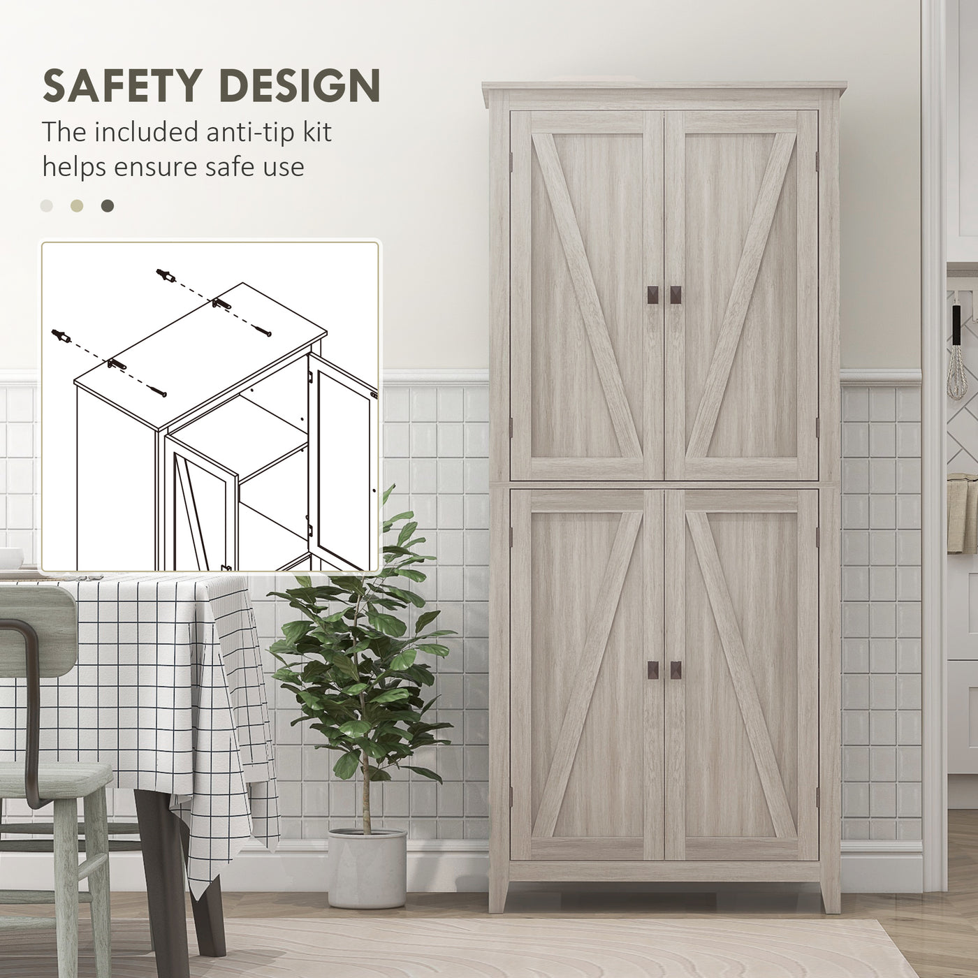 72" Freestanding Storage Cabinet, Kitchen Pantry Cabinet with Doors and Shelves for Dining Room, Grey