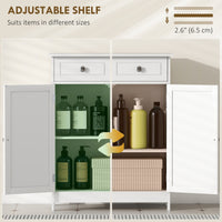 Freestanding Bathroom Floor Cabinet, Organizer Floor Tower with 2 Door, 2 Drawers, Adjustable Shelf, White