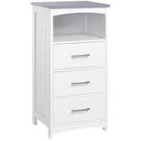 Small Bathroom Storage Cabinet, Floor Cabinet with 3 Drawers and Open Component, Narrow Bathroom Cabinet, White