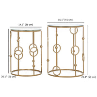 Round Coffee Tables Set of 2, Gold Nesting Side End Tables with Tempered Glass Top, Steel Frame for Living Room