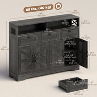 Sideboard, Buffet Cabinet with 4 Barn Doors and 3 Drawers, Coffee Bar Cabinet with Adjustable Shelves, Dark Brown