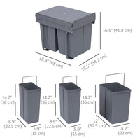 Pull Out Trash Can Under Cabinet, 10.6 Gallon (40L) Slide Out Garbage Can with 3 Removable Compartments, Grey