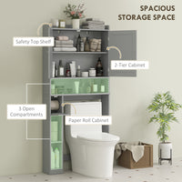 Modern Over the Toilet Storage Cabinet with 2 Doors, Above Commode Storage Cabinet with Toilet Paper Holder, Grey
