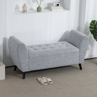 Upholstered Storage Bench with Arms, Modern Ottoman Bench for Bedroom, Entryway, and Living Room, Grey