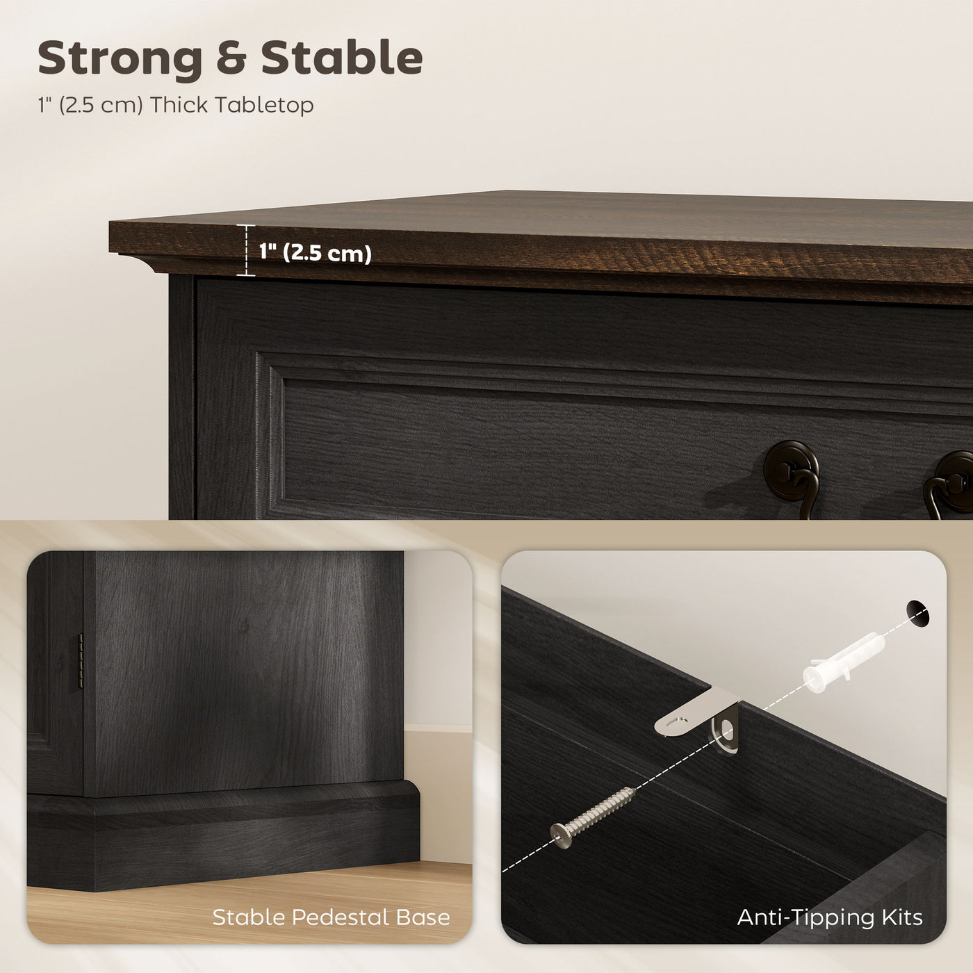 Buffet Cabinet, 32" Farmhouse Sideboard with Thick Top, Quiet Drawer and Adjustable Shelf, Black Wood Grain