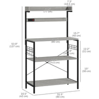 Kitchen Baker's Rack with Power Outlet, Coffee Bar Station with Adjustable Shelves and Hooks, Distressed Grey