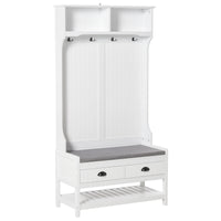 Coat Rack Shoe Bench, Hall Tree with Bench and Shoe Storage, Entryway Bench with 4 Hooks, 2 Drawers, 2 Shelves, White