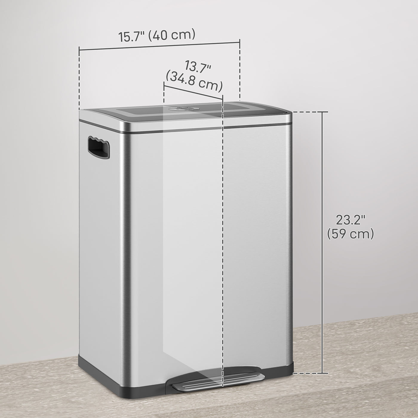 2x5.3 gal (2x20 L) Garbage Bin, Stainless Steel Garbage Can with Soft-Close Lid and Removable Inner Buckets, Silver