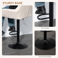Swivel Barstools Set of 2 Adjustable Bar Stools with Footrest Armrests and PU Leather Back for Dining Room Cream White