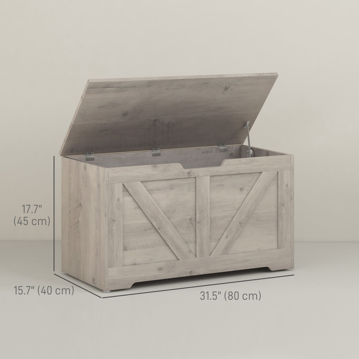 31.5 Inches Storage Chest, Storage Trunk with 2 Safety Hinges for Living Room, Grey Wood Grain