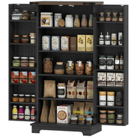 47" Kitchen Pantry Storage Cabinet, Farmhouse Kitchen Pantry Cabinet with Adjustable Shelves and Door Shelves, Black