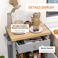 Kitchen Cart on Wheels, Rolling Kitchen Island Cart with Wood Top, Towel Rack, Drawer and Shelf for Dining Area, Grey