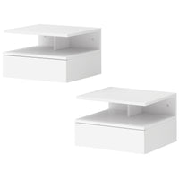 Floating Nightstand Set of 2, Wall Mounted Bedside Table with Drawer and Shelf, Small Night Stand for Bedroom, White