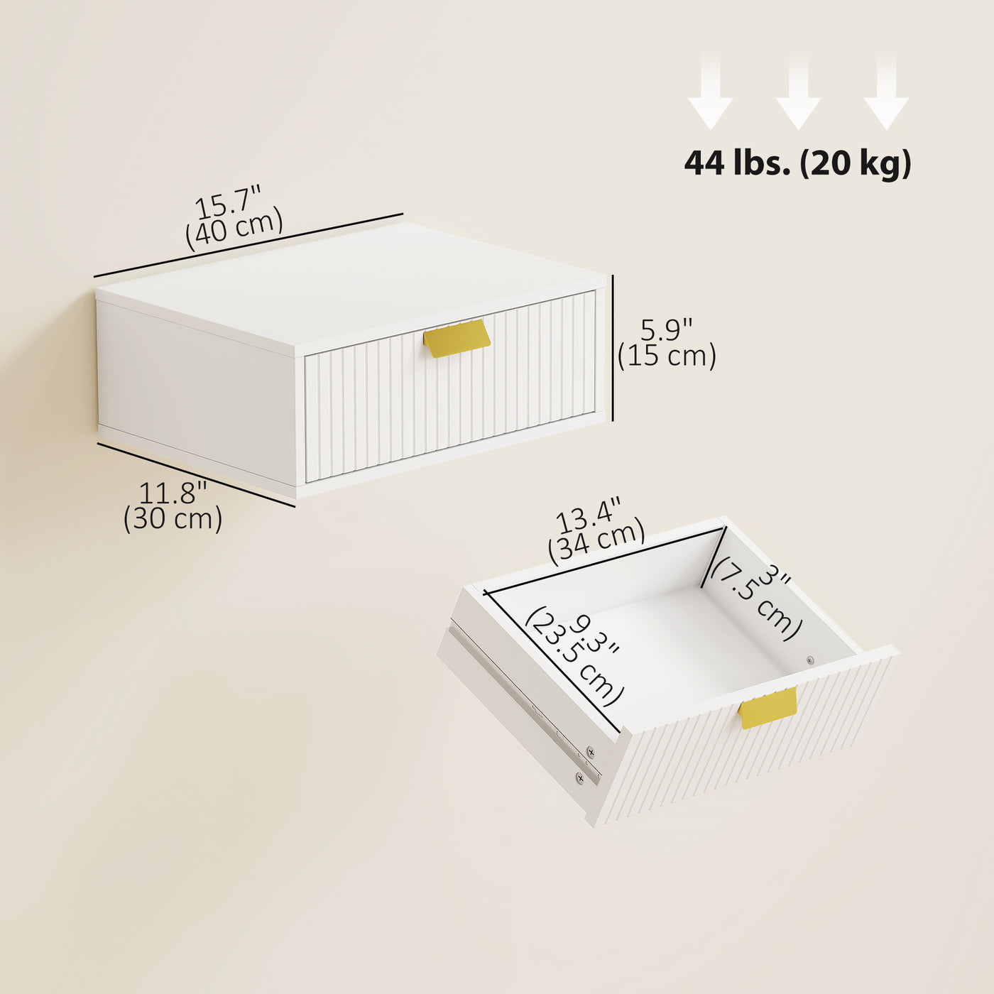 Modern Floating Nightstands Set of 2, Wall Mounted Bedside Tables with Wave Drawer White