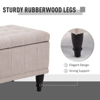 Storage Ottoman, Linen Fabric End of Bed Bench with Soft Close Lid, Button Tufted Storage Bench for Living Room, Entryway or Bedroom, 42" x 17" x 19", Beige