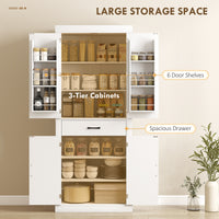 72" Kitchen Pantry Cabinet, Farmhouse Kitchen Storage Cabinet with 4 Barn Doors, 6 Door Shelves, Drawer, White