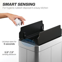 13.2 Gallon (50 L) Sensor Can, Garbage Can with Soft-Close Butterfly Lid, Fingerprint-Proof Stainless Steel, Silver