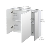 28" x 24" Wall Mounted Mirror Cabinet, Bathroom Medicine Cabinet with Mirror, 3 Doors and Adjustable Shelves, White